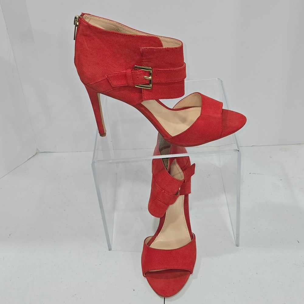 Vince Camuto Hensley Red Leather Buckle Ankle Wrap Stiletto Heel Sandals 10M
